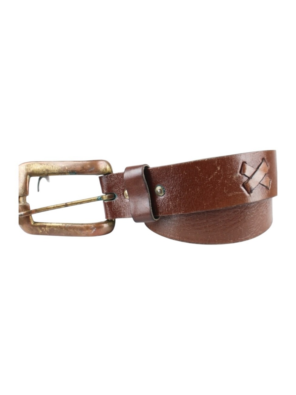 Vintage Handmade Leather Belt Heavy Solid Brass Buckle Brown Mens Size 34 USA